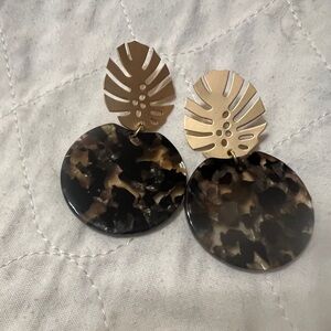 Gold and Brown Monstera Pierced Earrings Source Unknown